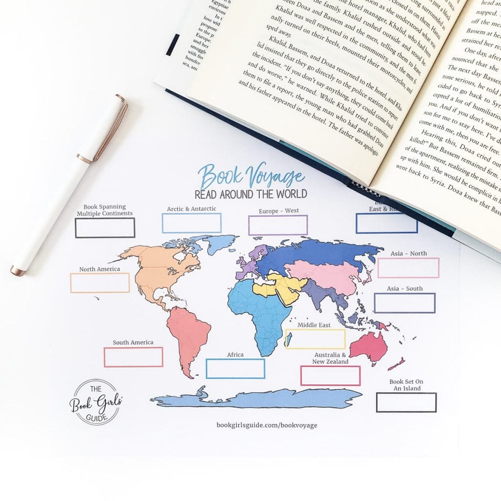 Colorful world map -book voyage reading challenge tracker