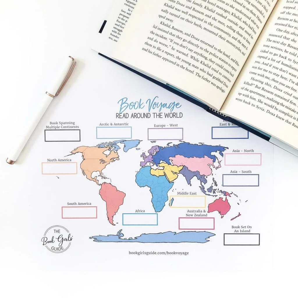 Colorful world map -book voyage reading challenge tracker