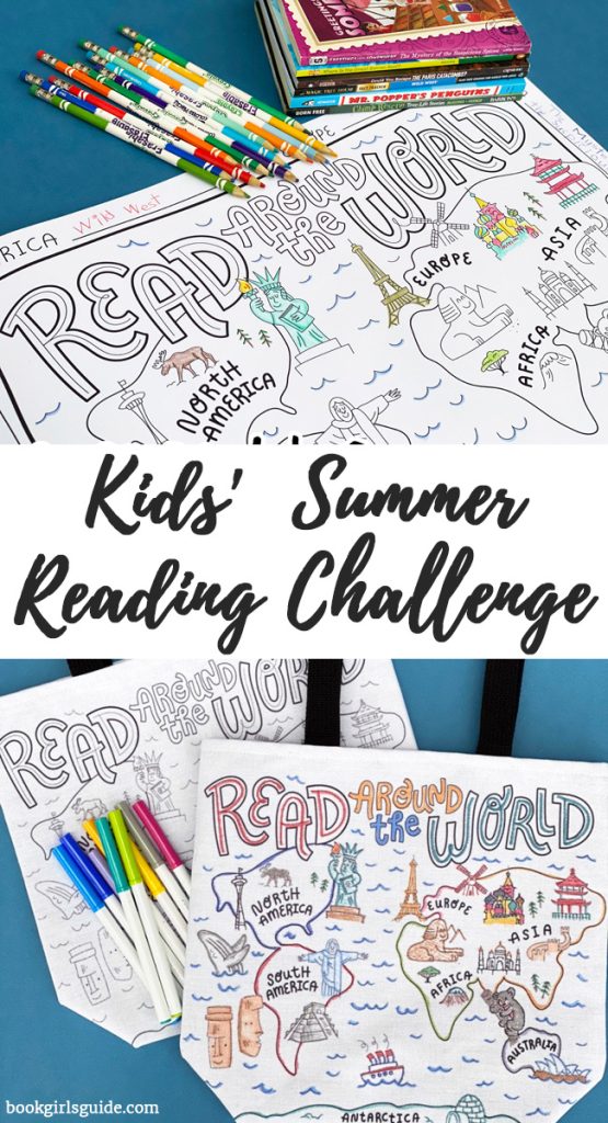 Map Coloring Page & Map Tote Bag with Text Overlayed that Says Summer Reading Challenge for Kids