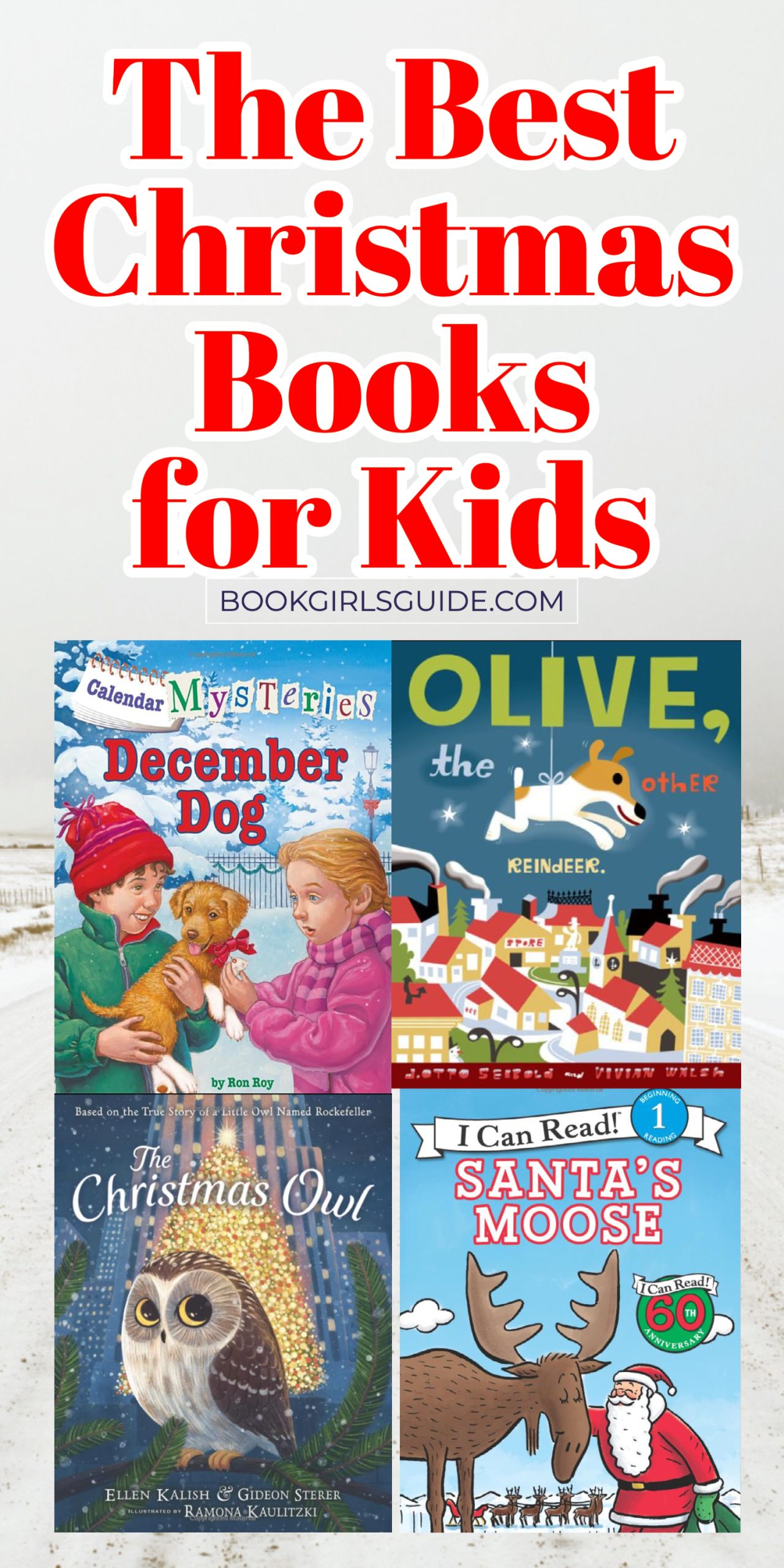 four kid's book covers with red text that reads the Best Chrismtas Books for Kids