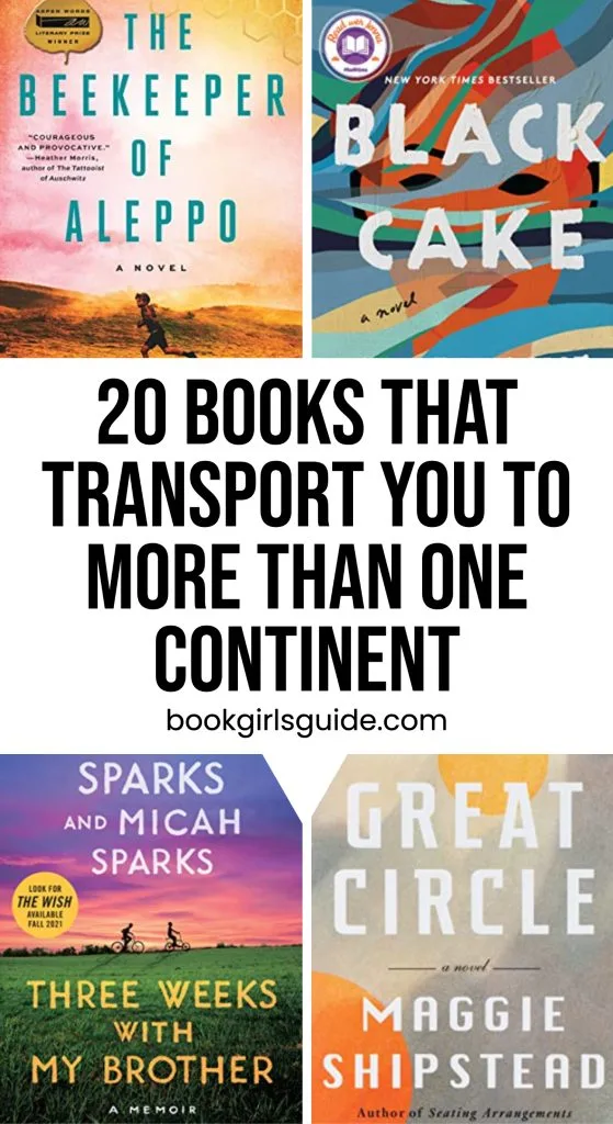Four book covers surrounding text reading "20 Books that Transport You to More Than One Continent"