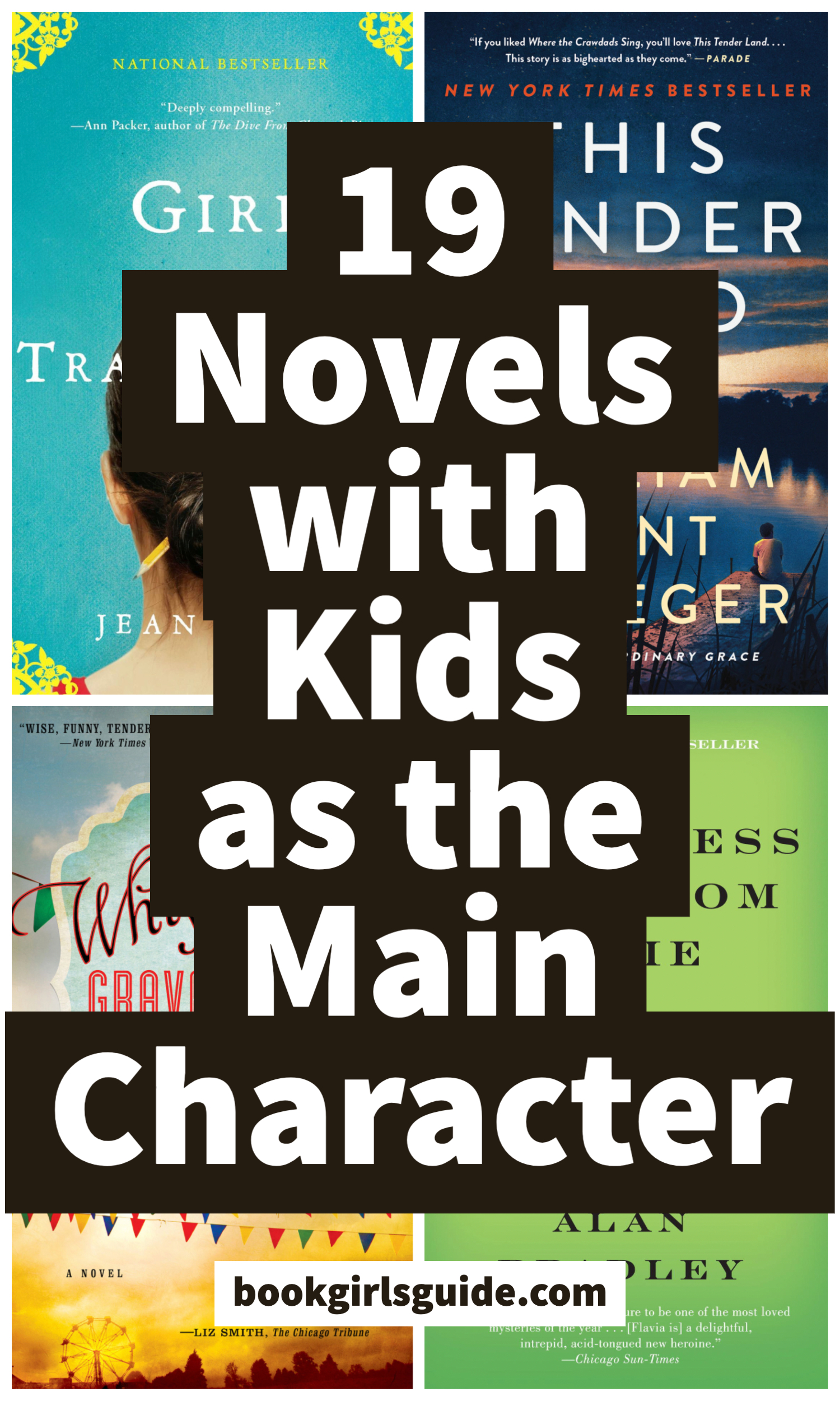 Text over images of book covers - 19 Novels with Kids as the Main Character