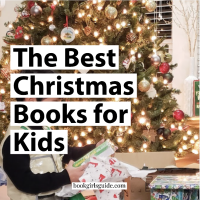 Text of image of Christmas tree & boy opening a gifts - text reads The Best Christmas Books for Kids
