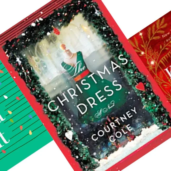 2 tilted red and green christmas book covers