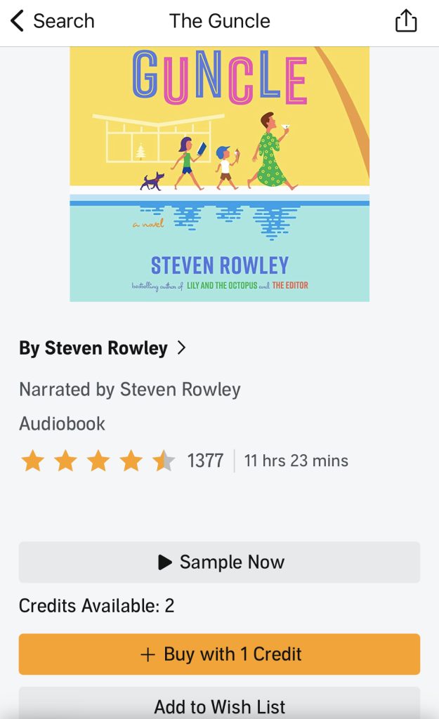 Screenshot of an audiobook available for purchase on Amazon Audible illustrating that you can listen to a sample of the recording to help you decide is Audible worth it