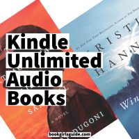 Large words reading Kindle Unlimited Audio Books over obscured book covers