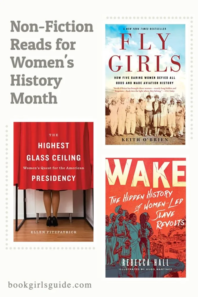 Collage image of book covers of Fly Girls, Wake, And The Highest Glass Ceiling