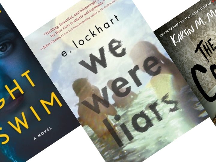 three tilted book covers with We Were Liars in the center