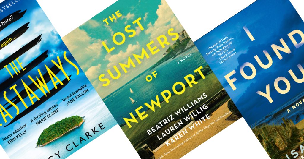Three slanted blue and green summer mystery books 