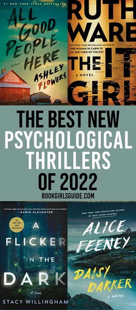 Image with four thriller book covers and text that reads The Best Psychological Thrillers of 2022 