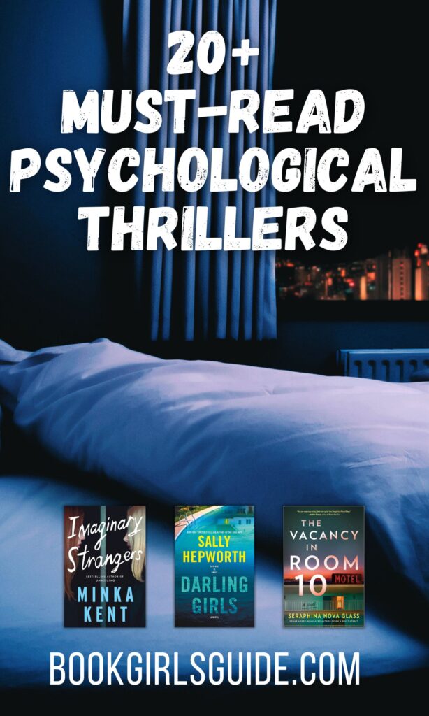 Dark scene of bedroom with text overay reading 20+ Must-Read Psychological Thrillers