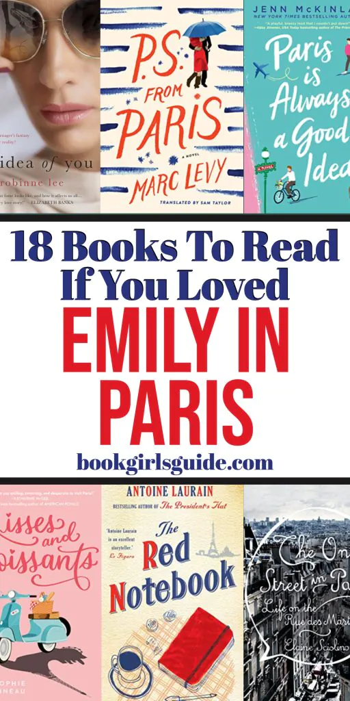 Text in between 6 book covers reading "18 Books to Read if you Loved Emily in Paris"