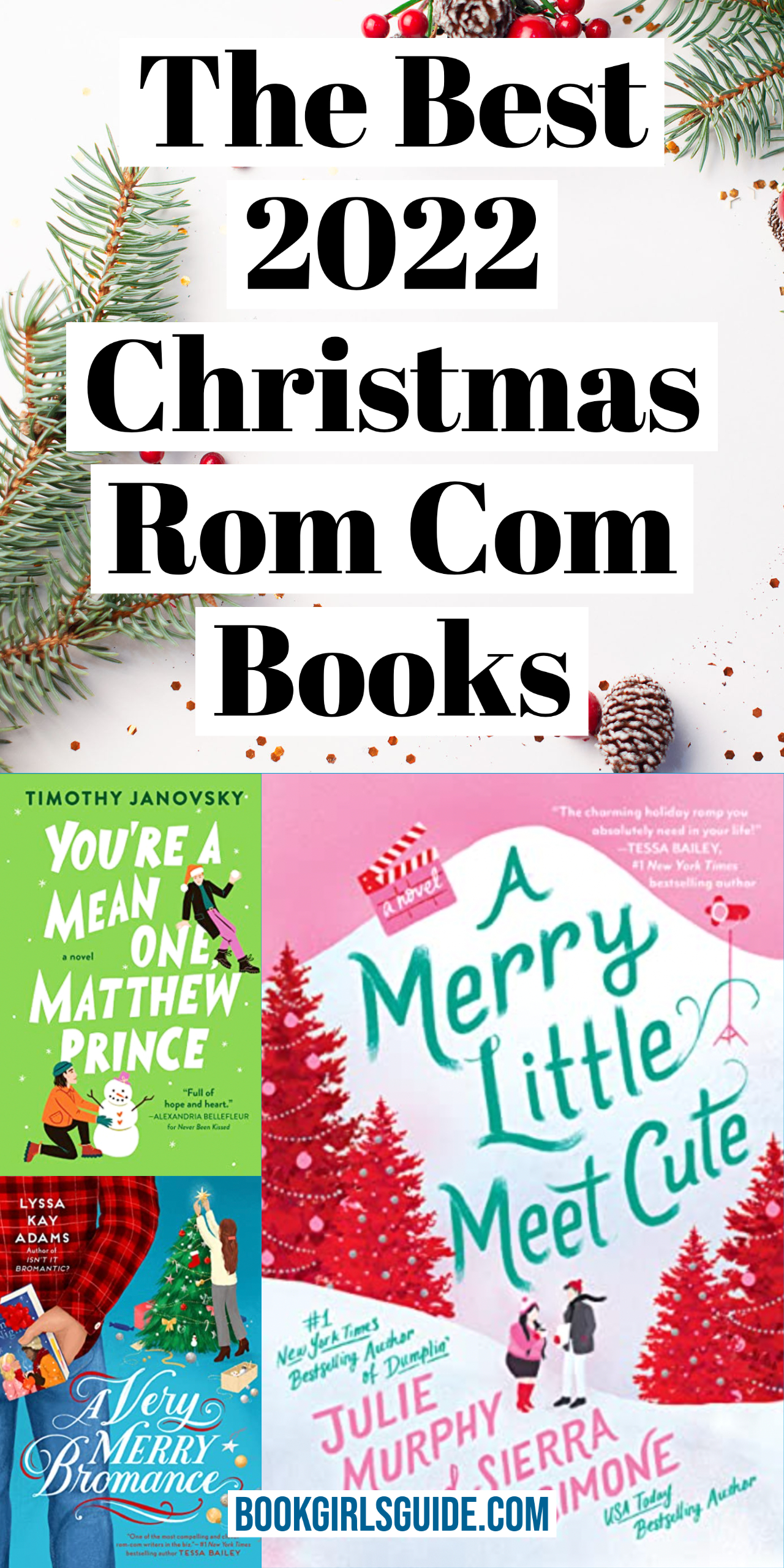Image of Christmas Romance Book Covers & Text Reading "2022 Christmas Rom Com Books"