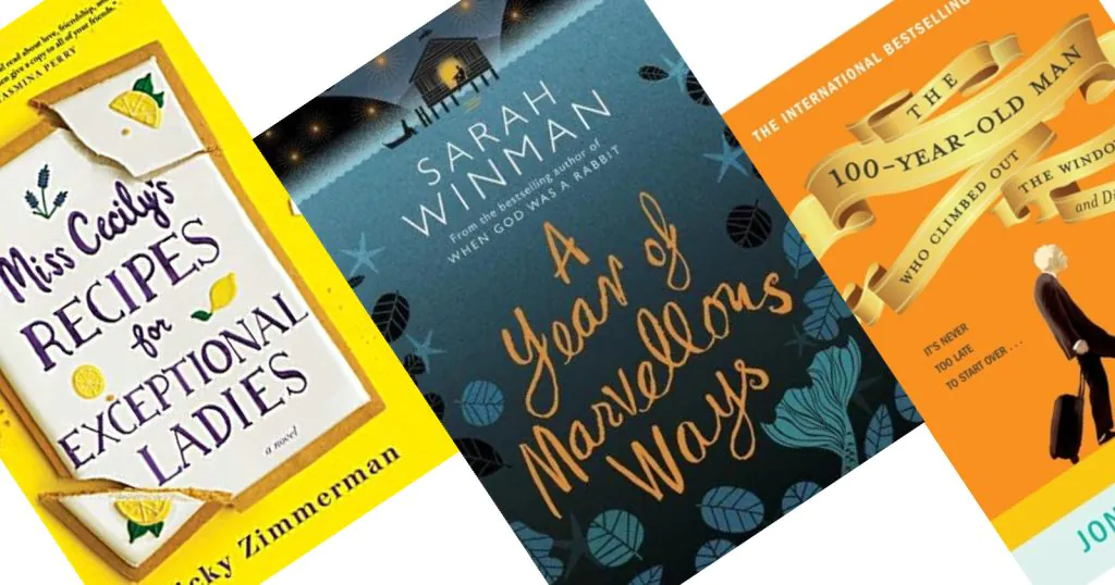 Three angled book covers in teal, orange and yellow with the center book titled A Year of Marvellous Ways