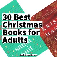 two red and green angled book covers with text overlay 30 Best Christmas Books for Adults