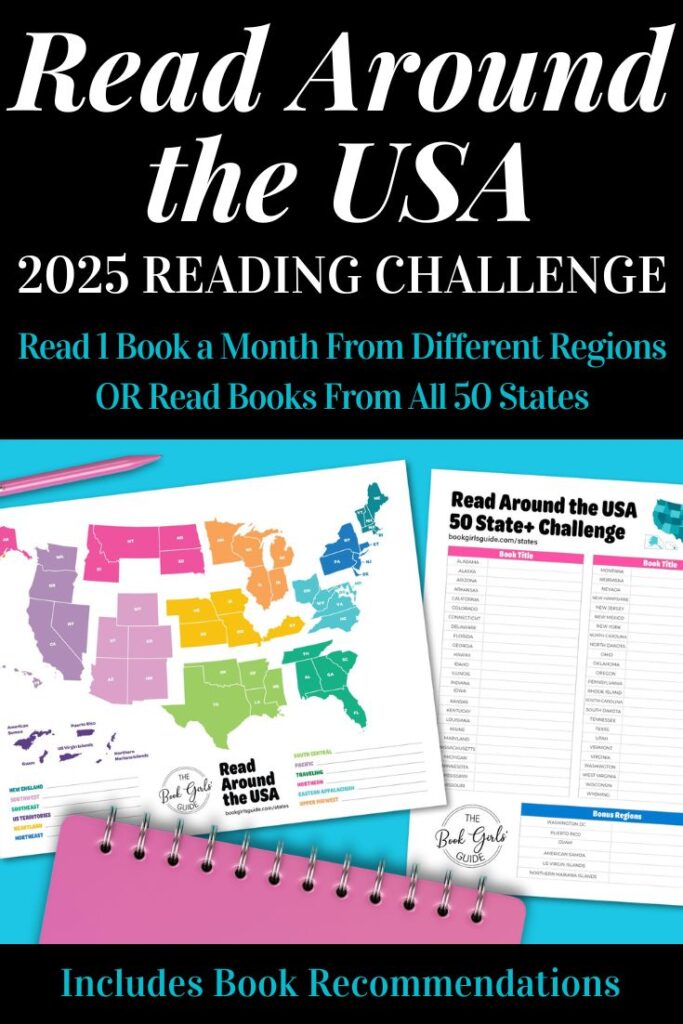 photo of two printable readng trackers for the Read Around the USA Challenge for 2025