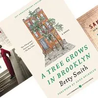 3 tilted book covers with A Tree Grows in Brooklyn in the center