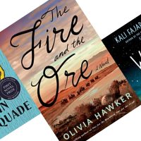 Three tilted book covers with center reading The Fire and the Ore