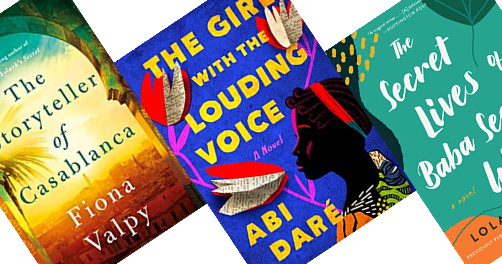 3 tilted book covers with The Girl with Louding Voice in the center