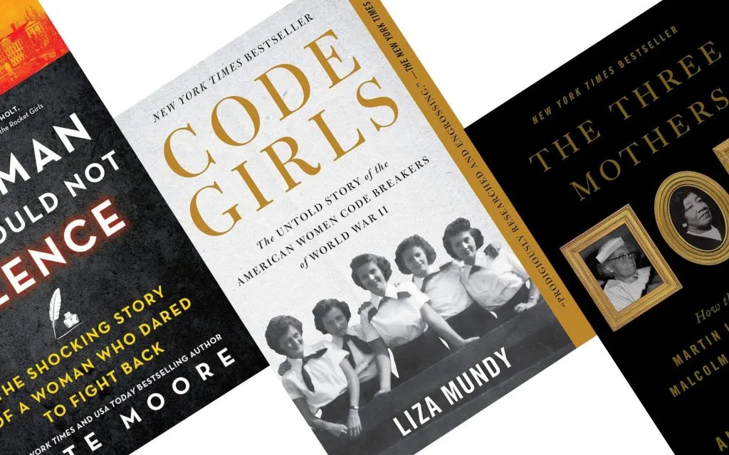 three tilted book covers with Code Girls in the middle