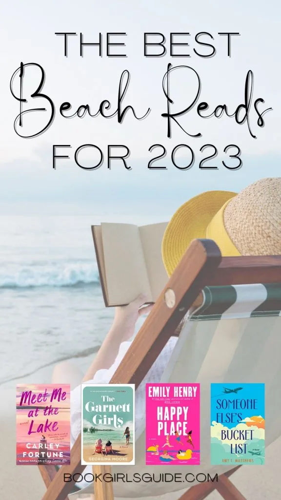 Photo of women reading a book on the beach taken from behind, text reading The Best Beach Reads for 2023. 