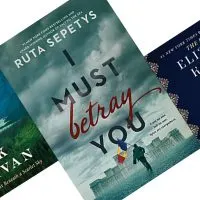 3 tilted book covers with I Must Betray You in the center