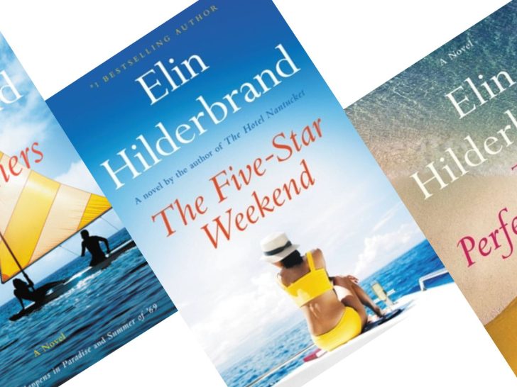 Three Elin Hilderbrand books in order, tilted left