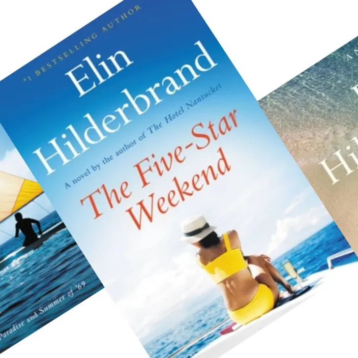 Three Elin Hilderbrand books in order, tilted left