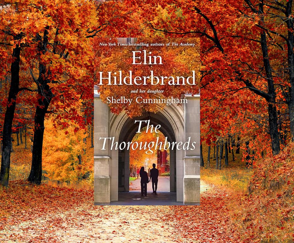 The Thoroughbreds book cover on a background of fall leaves