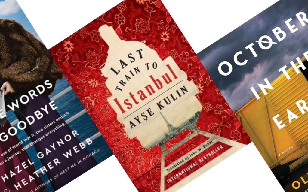 Three tilted book covers highlighting books from this list - Last Train to Istanbul in the Center