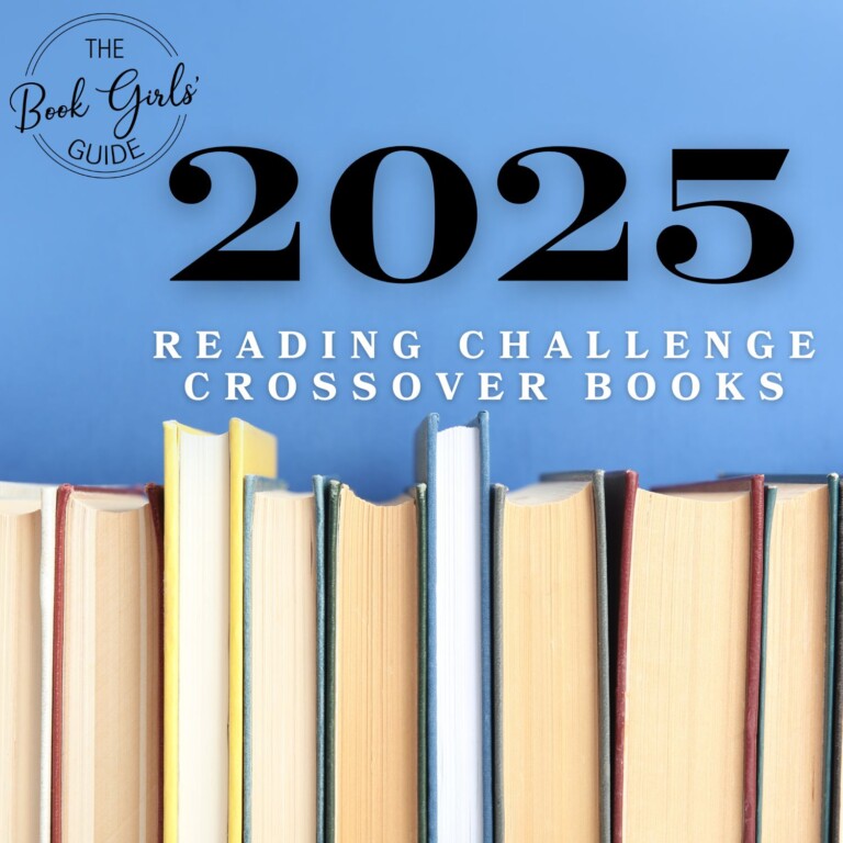 row of books along the bottom of the image with a blue background and words that read 2025 Reading Challenge Crossover Books