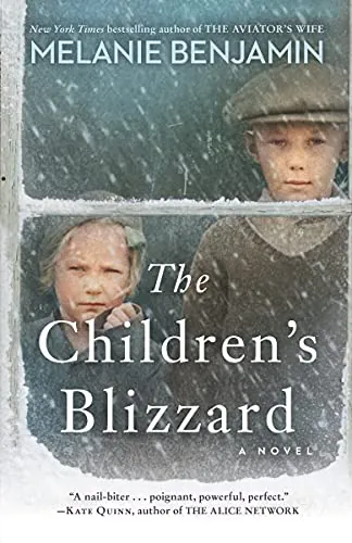 Book Cover for The Children's Blizzard showing two young children peering through a snowy window