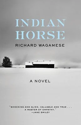 Indian Horse Book Cover, cabin in snow