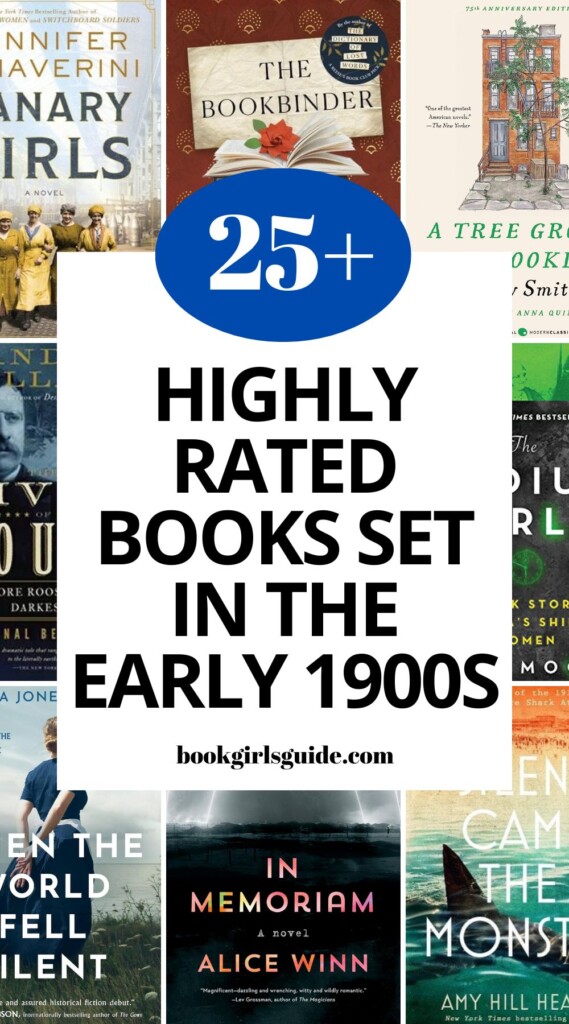 promotional pin for this list with book covers featured above