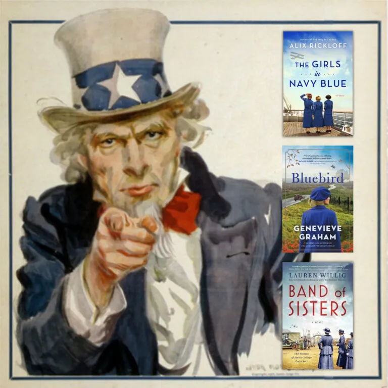 Uncle Sam "I Want You" poster with covers of three WWI books