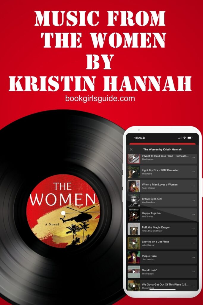 Record under a screenshot of The Women by Kristin Hannah spotify playlist