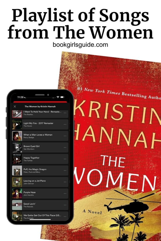 screenshot of spotify playlist for The Women & cover of the book