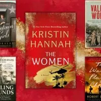 The Women by Kristin Hannah book cover - red with gold accents
