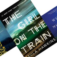three tilted book covers with Girl on the Train in the middle.