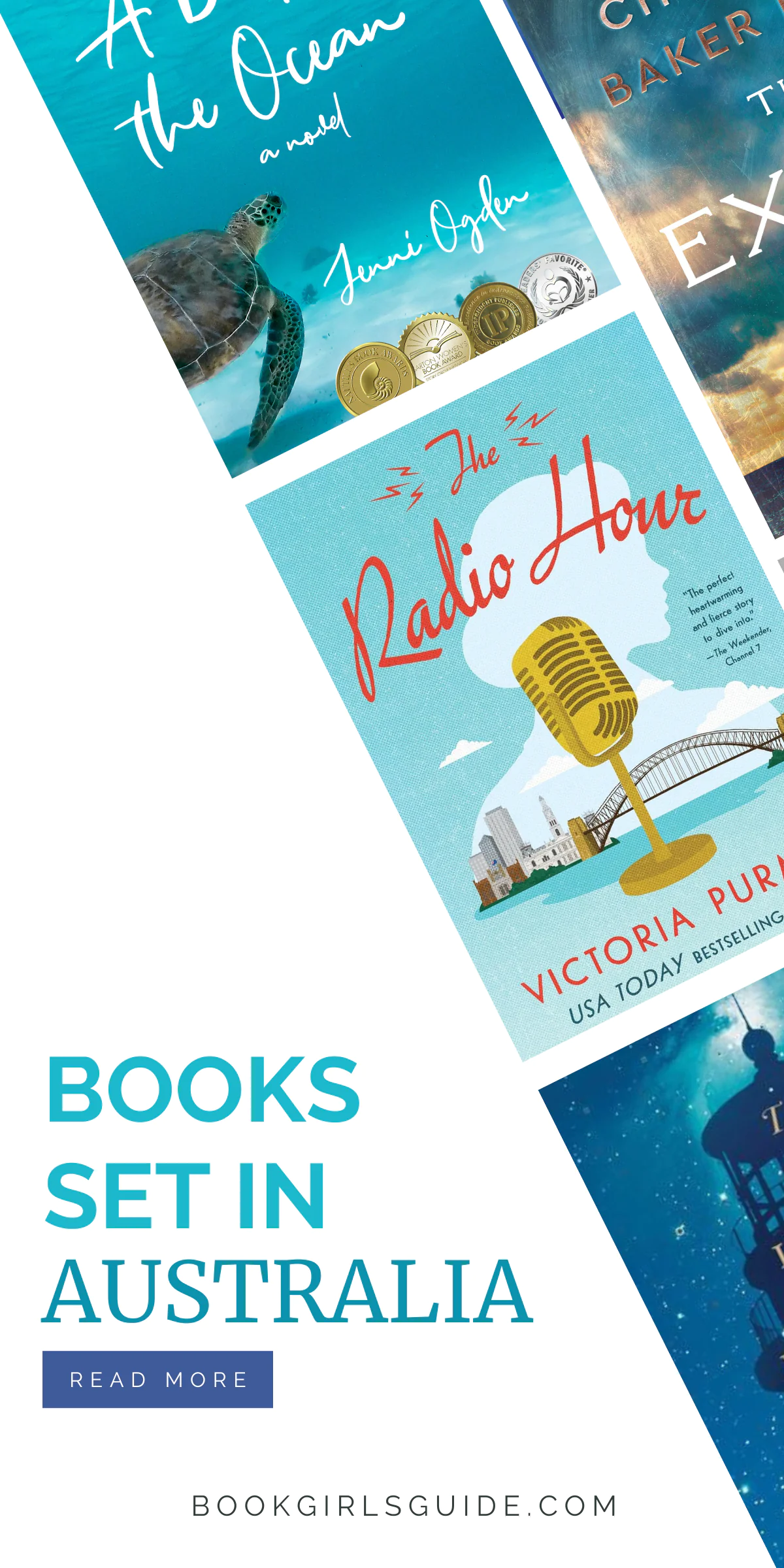 four angled book covers with text that reads Books Set in Australia