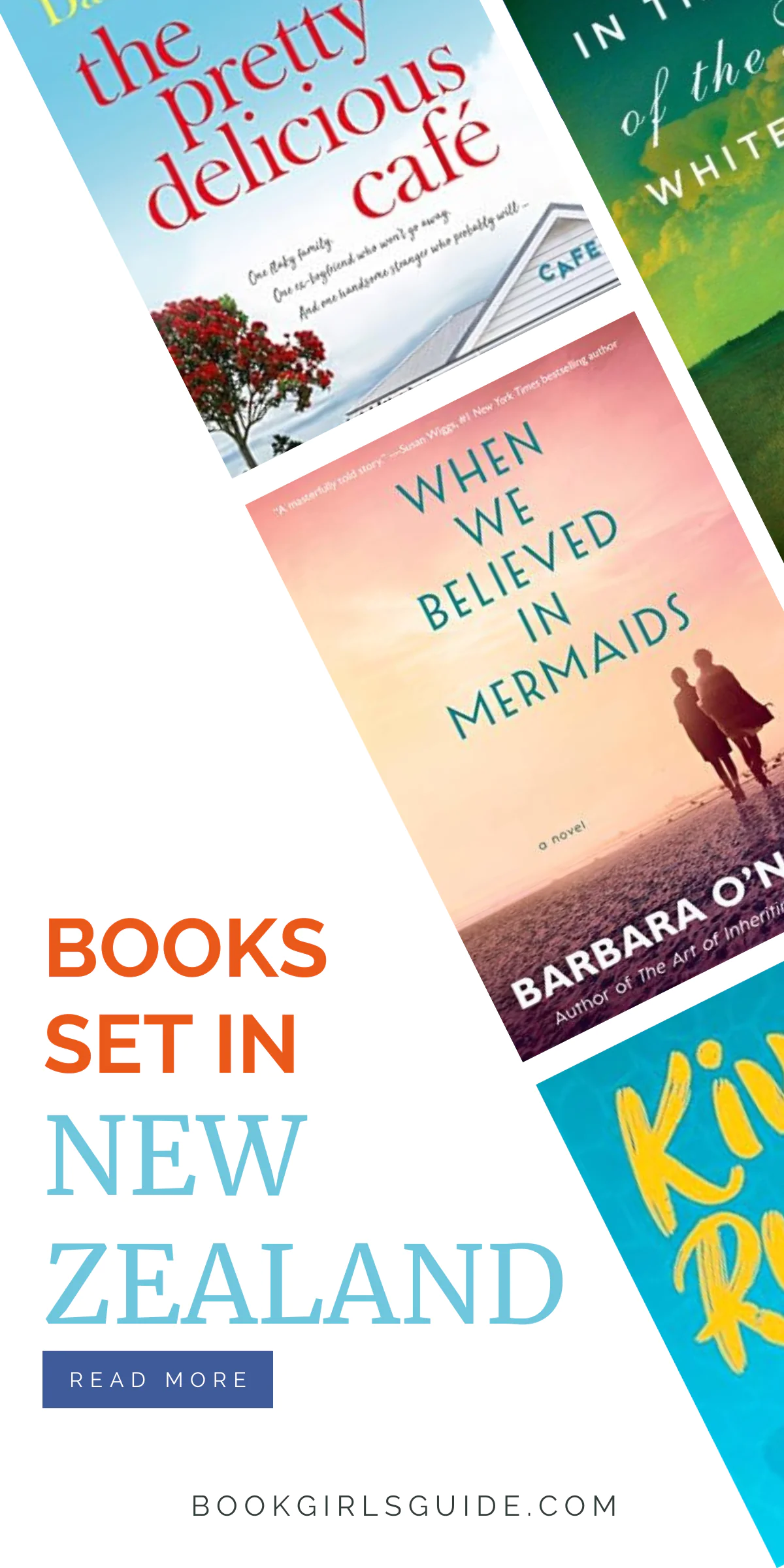 four angled book covers with text that reads Books Set in New Zealand