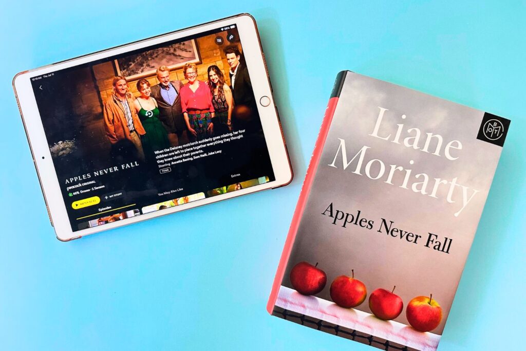 iPad showing Apples Never Fall Series next to the book