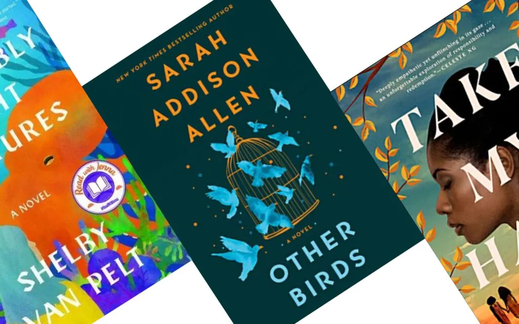 Three tilted book covers with Other Birds in the Center