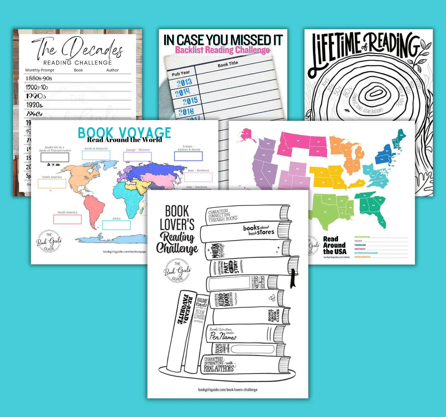 six printable trackers for reading challenges