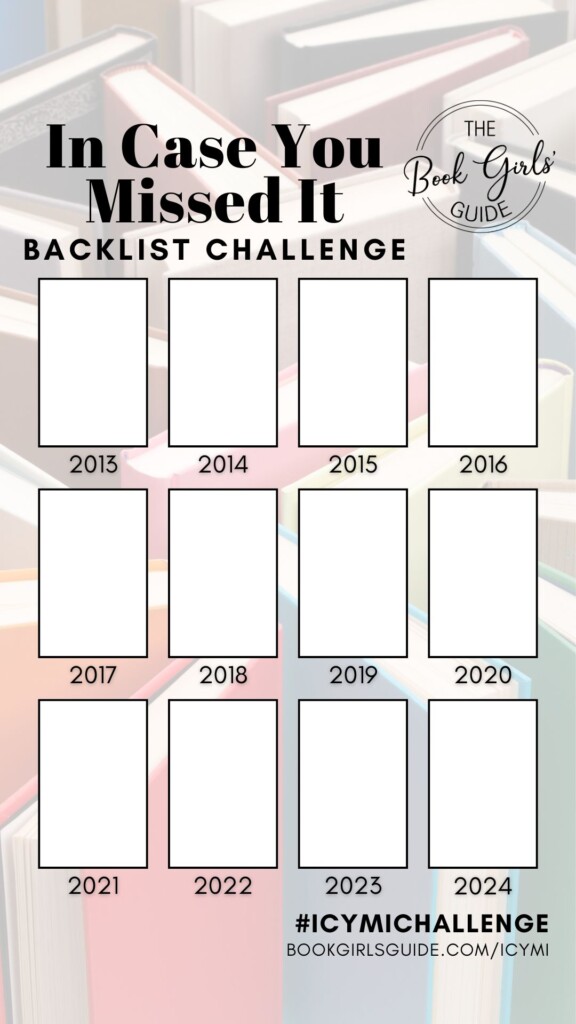 In Case You Missed It 2025 Reading Challenge Social Sharing Template with space to add book covers for each of the reading prompts