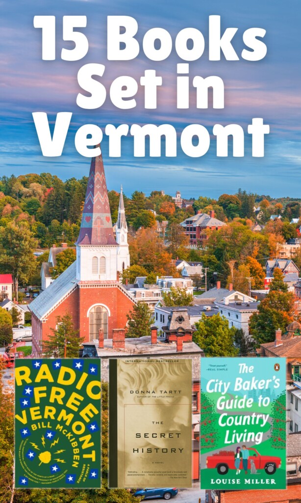 aerial photo of church and fall trees in Montepelier, Vermonth