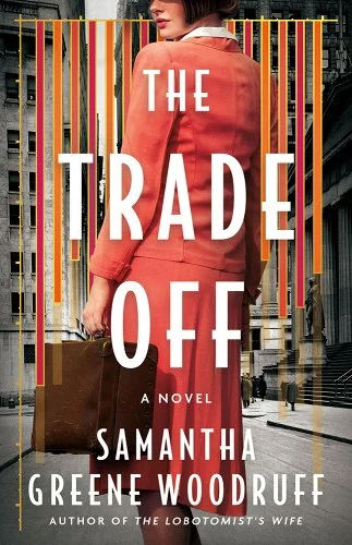 Trade Off Book Cover, women's back in 1920s suit in front of tall buildings