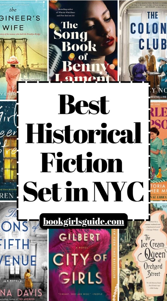 9 book covers with tex reading Best Historical Fiction Set in NYC