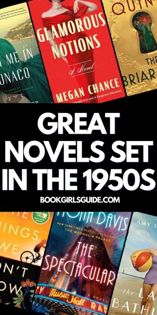 scattered books with text reading "great novels ste in the 1950s"
