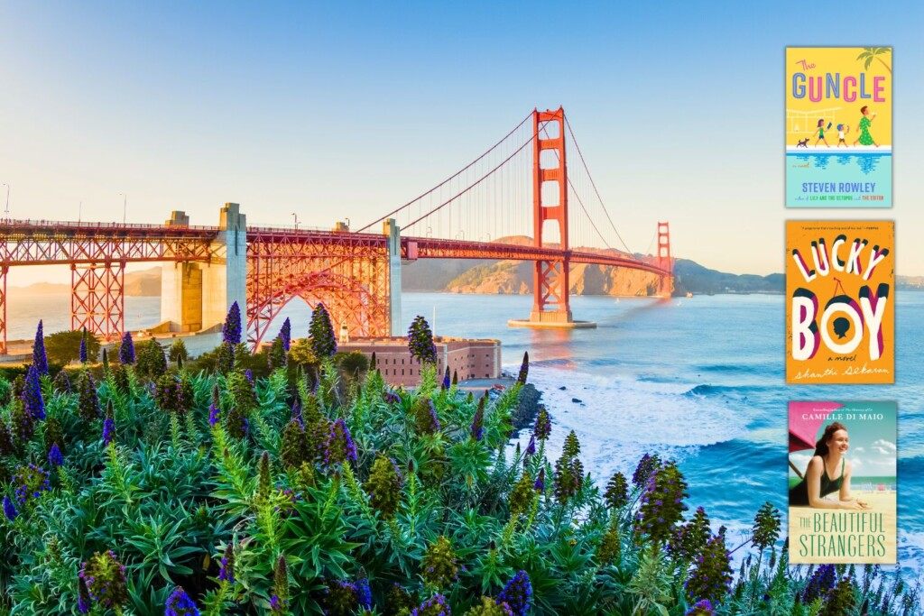 Golden Gate Bridge with 3 book covers